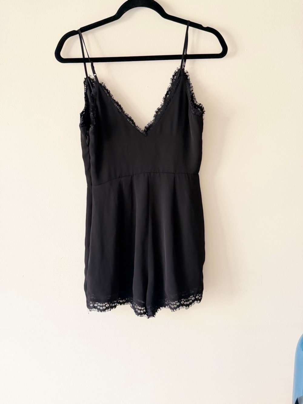 bebe Black Lace-Trim Romper